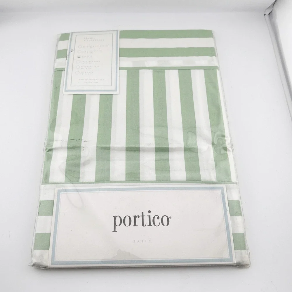 NEW Vintage Portico Boudoir 12 x 16 in Pillowcase Green White Stripe 100% Cotton